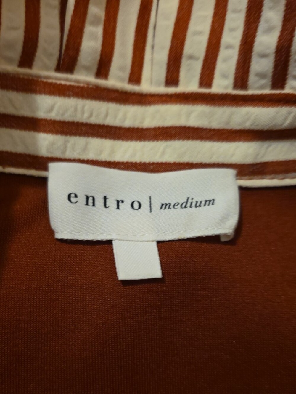 Entro Dress Burnt Orange W/ Cream & Burnt Orange Pinstripe Collar & Sleeve Cuff - Picture 3 of 10